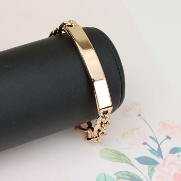 "Rose Gold Plated Bracelet with Bold Polished ID Bar Chain Design, XPBL1081 - Picture 7 of 12